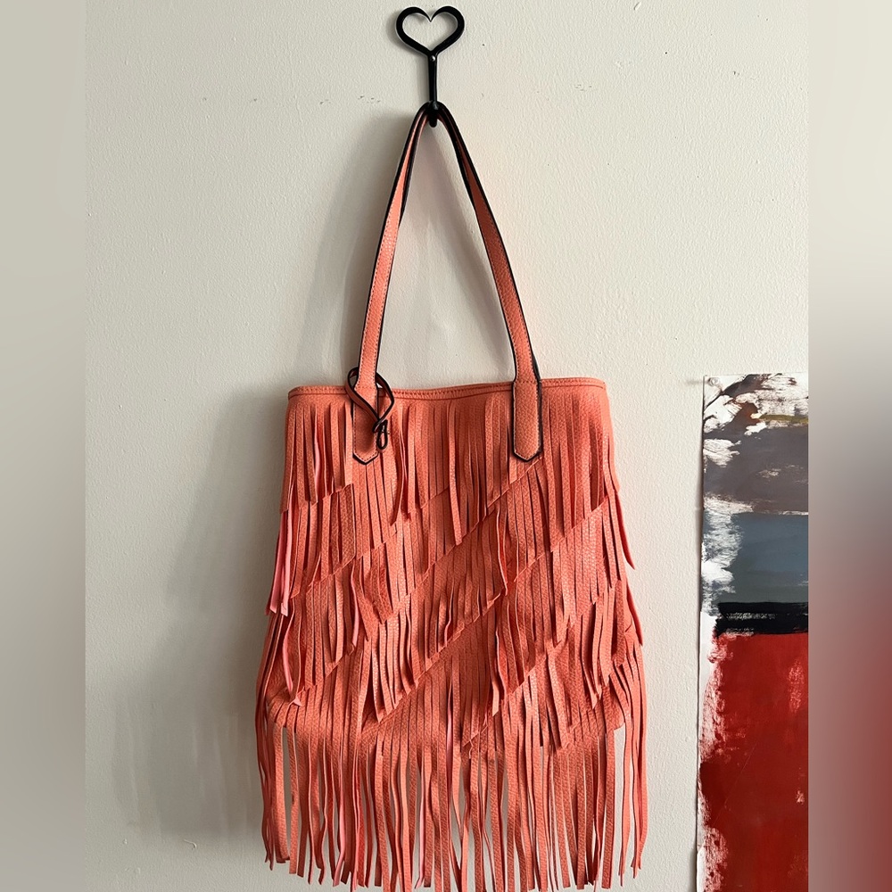 Peach Fringe Shoulder Bag
